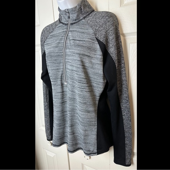 ATHLETA Running Wild Track Jacket Colorblock Black Gray Space Dye 1/2 Zip Run - Picture 4 of 14